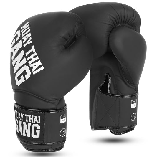 Muay Thai Gang Echtleder Boxhandschuhe Schwarz – Pro Gear für Thaiboxen & Sparring