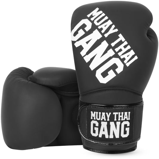 Muay Thai Gang Echtleder Boxhandschuhe Schwarz – Pro Gear für Thaiboxen & Sparring