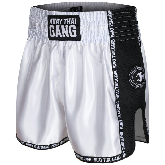 Muay Thai Gang Fight Shorts Weiß – Thaibox Shorts für Training & Kampf